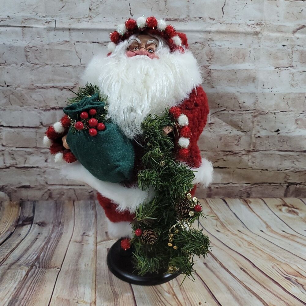 Christmas Decor Santa Doll 15" Tall Red Coat with Tan Faux Fur Free Standing 90s